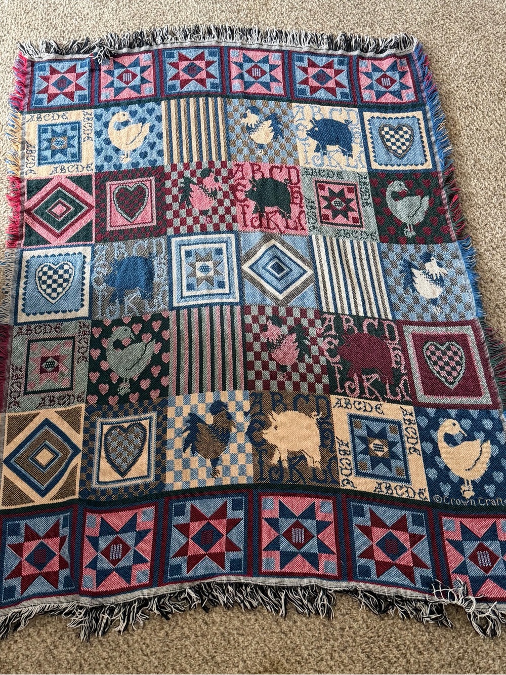 Crown Crafts Vintage Farm Animal Throw Blanket.